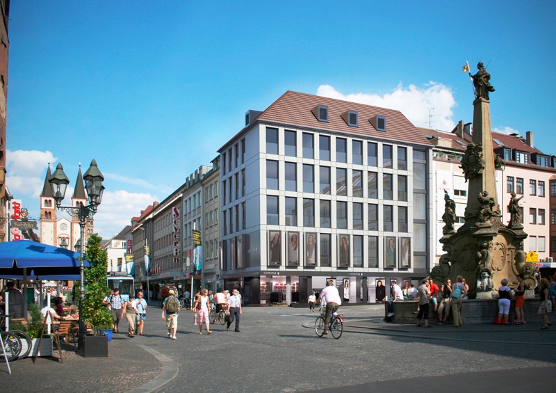 Fotorealistische Visualisierung Ansicht mit Vierröhrenbrunnen und Domstraße